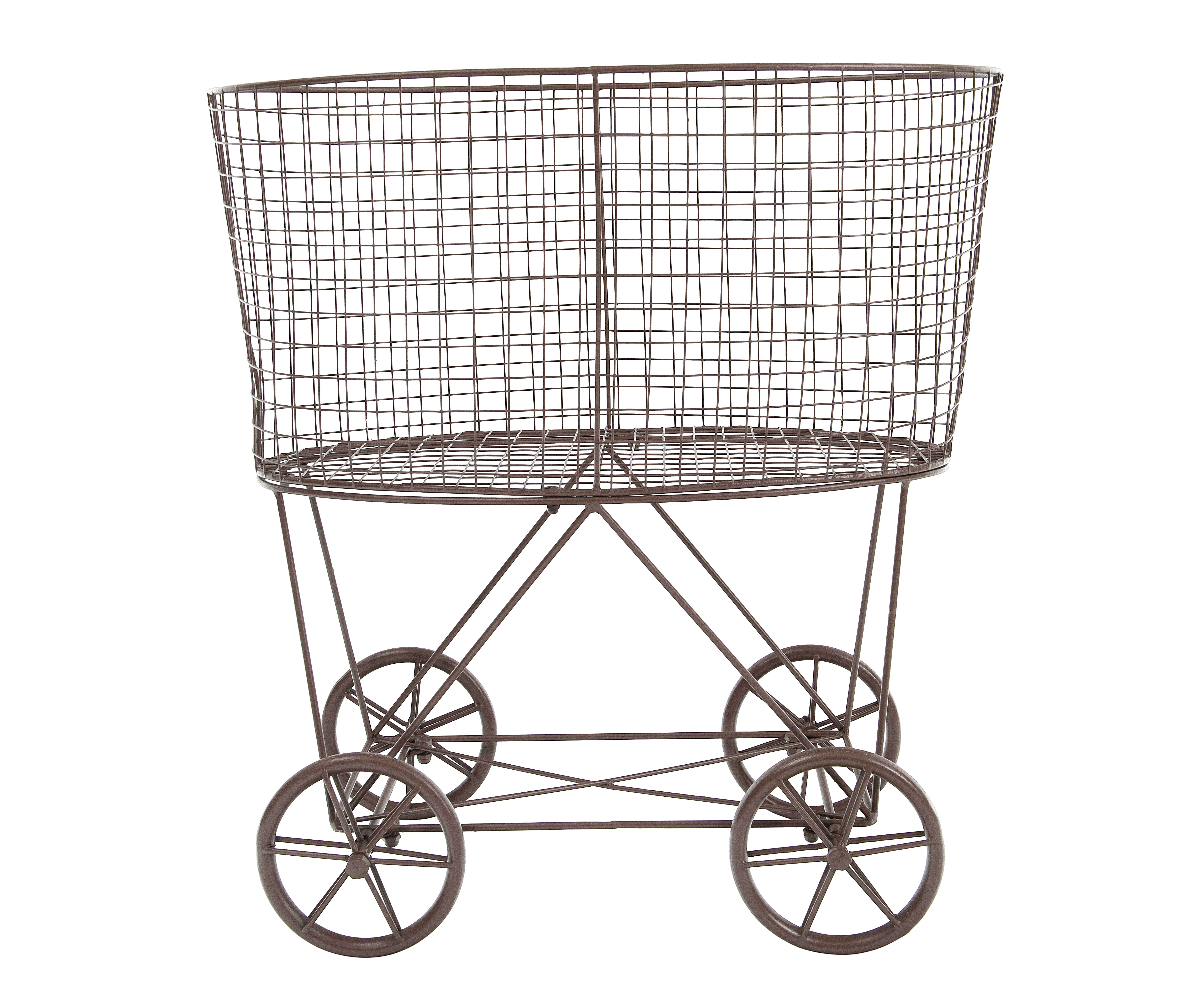 Vintage Brown Metal Laundry Basket with Wheels