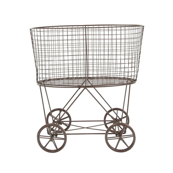 Woven Paths Vintage Laundry Basket with Wheels, Brown