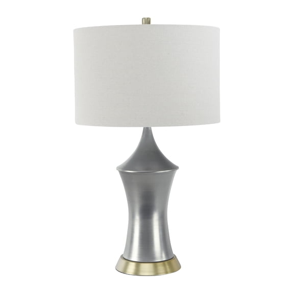 Woven Paths Vintage Style Pewter Table Lamp with Gold Plating and Linen Shade, 26.5"