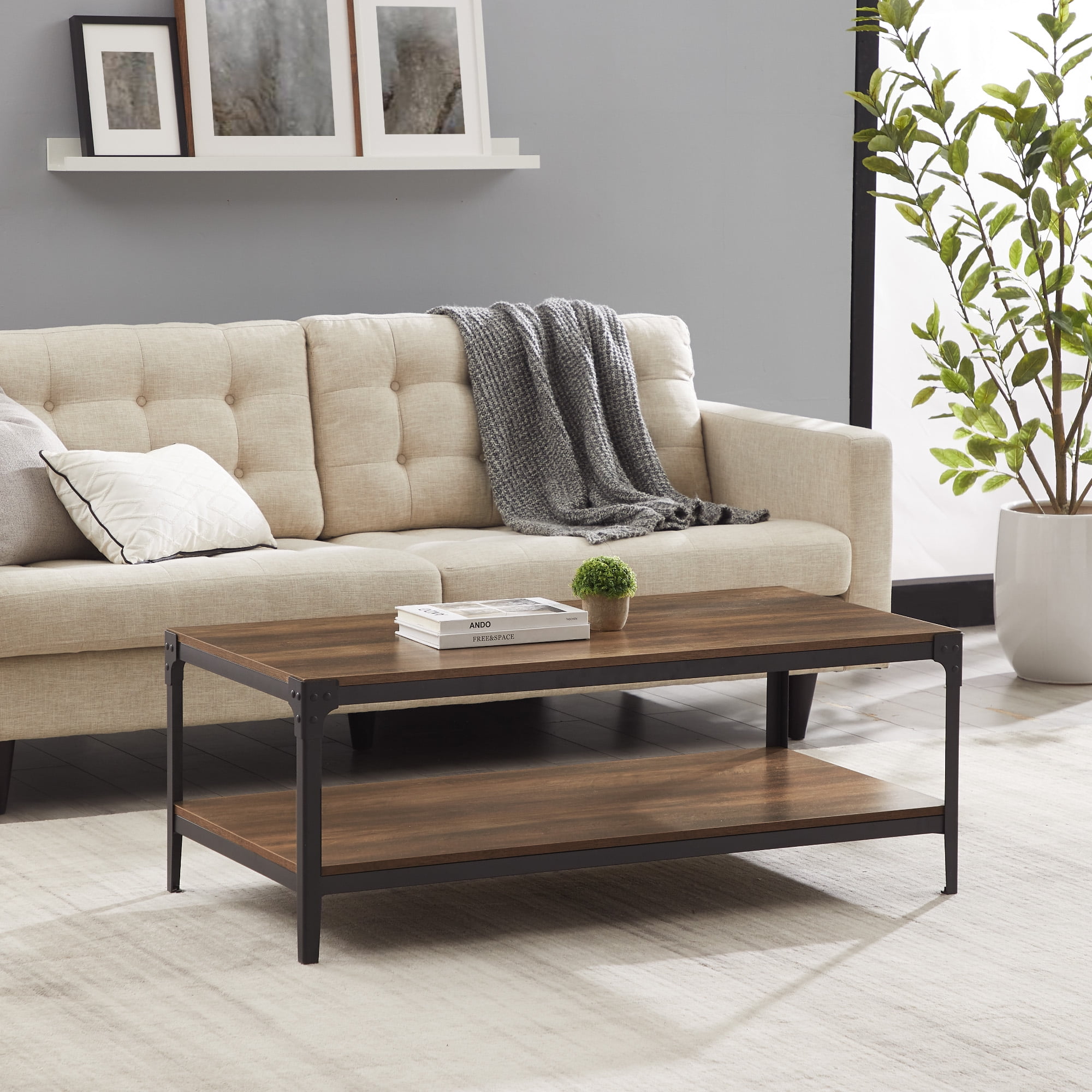 Woven Paths Wilson Angle Iron Rustic Coffee Table, Reclaimed Barnwood