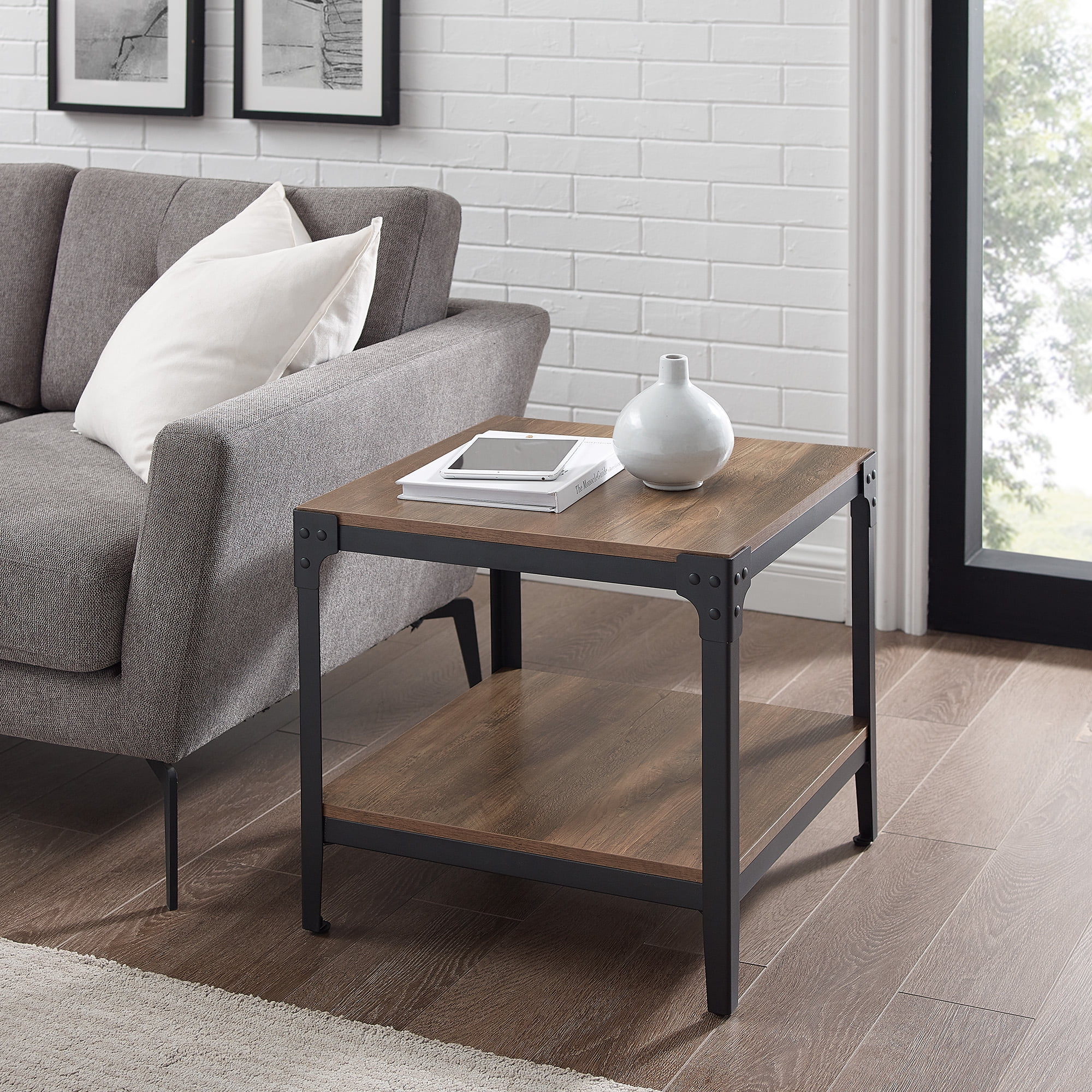 Woven Paths Wilson Riveted End Tables, Reclaimed Barnwood, Set of 2