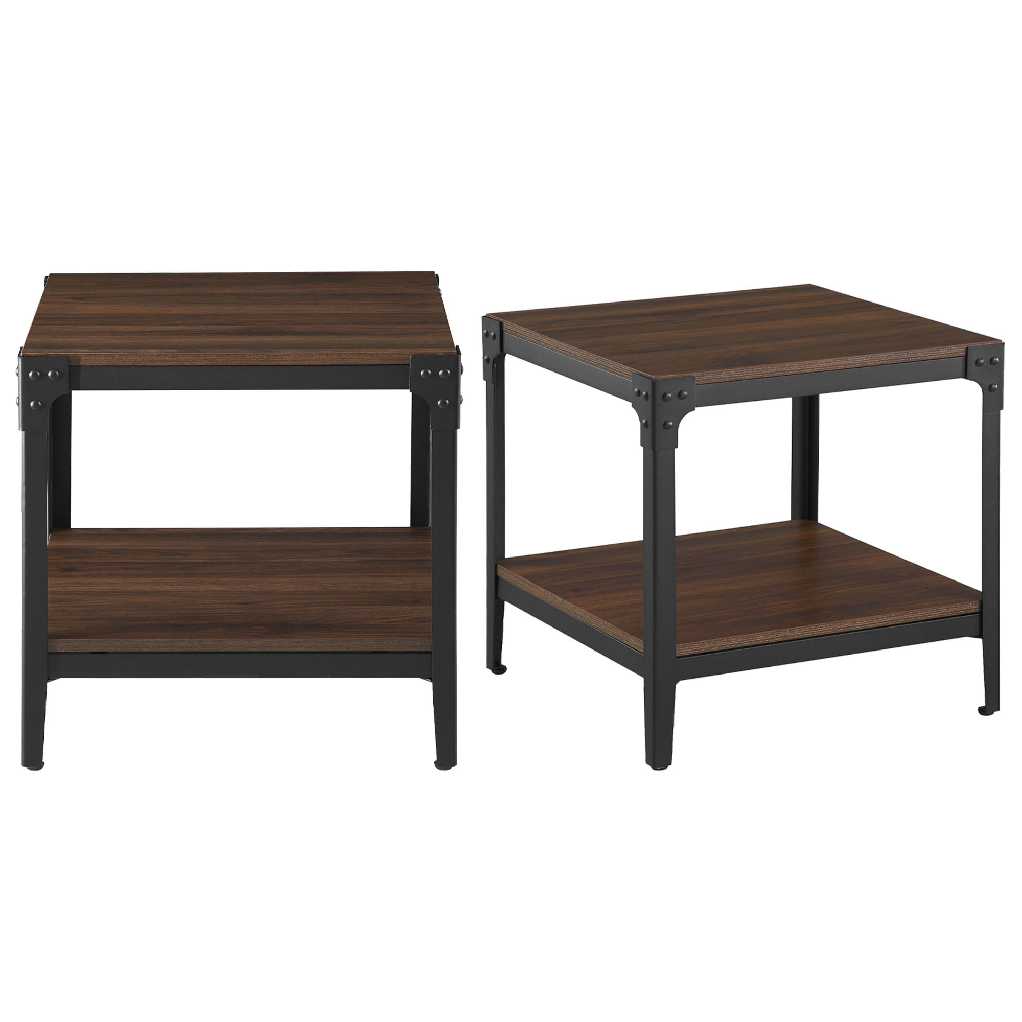 Woven Paths Wilson Riveted End Tables, Set of 2, Dark Walnut