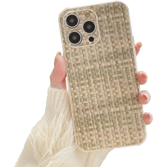 Woven Pattern Braid Cloth Soft Phone Case Compatible with iPhone Case (Khaki,iPhone 15)