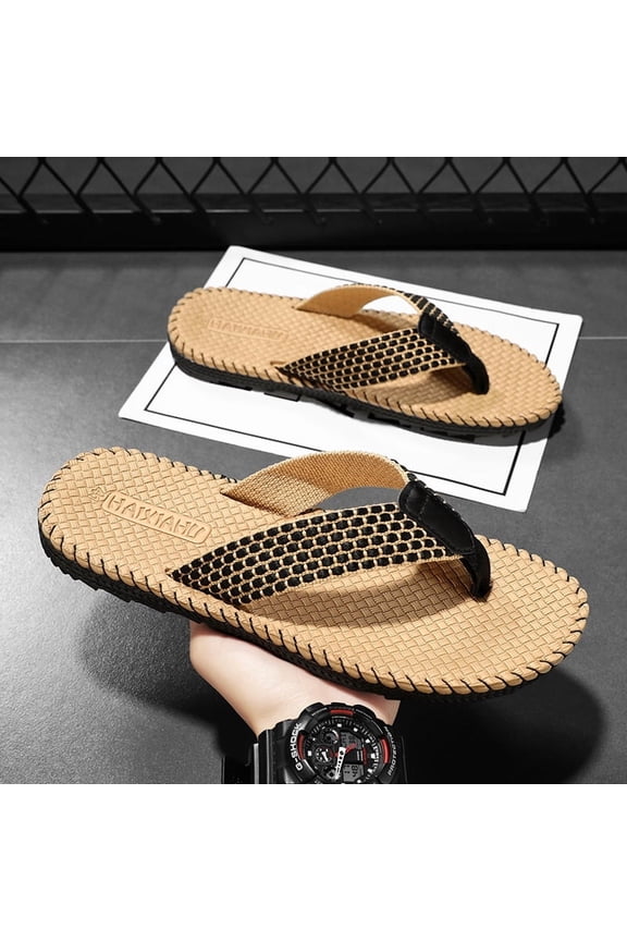 Woven Pattern Men's Thong Flip Flops, Summer Soft Sole Non-slip Sandals, Trendy Outdoor Beach Slippers