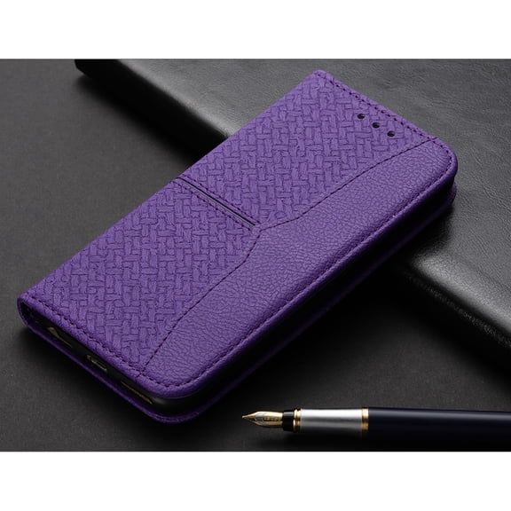 Woven Pattern Wallet Case for Samsung Galaxy S21 6.2 Inch, PU Leather Magnetic Drop Resistant Flip Phone Cover with Kickstand Card Slots Wrist Strap Case for Samsung Galaxy S21 6.2 Inch,Purple