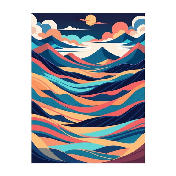 Woven Peaks and Sunset Waves - Painting Abstract Geometric Modern Art Minimalist Sunset Unframed Wall Art Print 5 x 7 inches