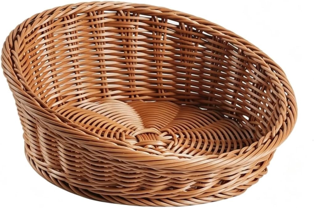 Woven Pet Bed Basket with Oval Resting Pad, Durable PE Woven Structure ...