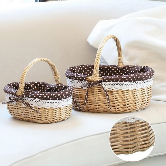 Woven Picnic Basket with Handle, Rattan Storage Basket for Wedding, Holiday, Photography Props, Gardening & Beach Outing