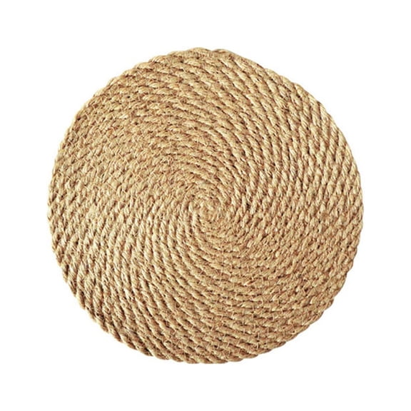 Woven Placemat, Round Rattan Dining Table Mat Heat Insulation Pad, Natural Water Grass Weave Handmade Placemat Coaster Mat
