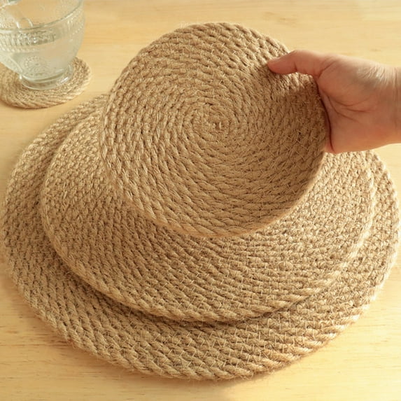 Woven Placemats, 12" Round Rattan Placemats, Natural Hand-Woven Water Hyacinth Placemats, Farmhouse Weave Place Mats, Rustic Braided Wicker Table Mats Coaster for Dining Table, Home, Wedding.