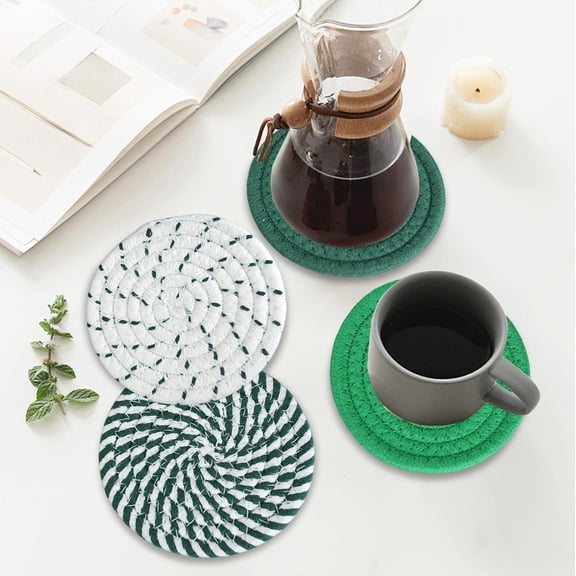 Woven Placemats HODWIEQU Round Thermal Insulated, 4Pcs Coasters For Dining Table Green