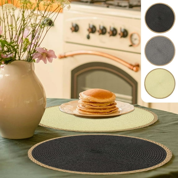 Woven Placemats Round Non Slip Linen Table Mat | Decorative Heat Resistant Bowl Mat | Easy Clean | 15 in Diameter | Beige Gray | 1 Pack | Versatile Dining Decor