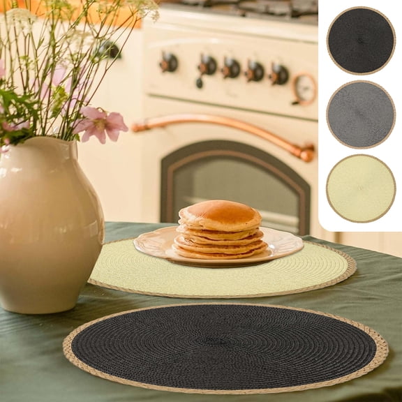 Woven Placemats Round Non Slip Linen Table Mat | Decorative Heat Resistant Bowl Mat | Easy Clean | 15 in Diameter | Beige Gray | 1 Pack | Versatile Dining Decor