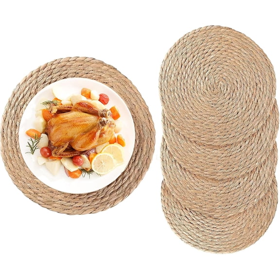 Woven Placemats Set of 4, 12 Inch Medium Size Rattan Placemats Wicker Place Mats,Natural Farmhouse Jute Braided Table Runnerfor Kitchen Countertops Medium Size Please Choose Carefully