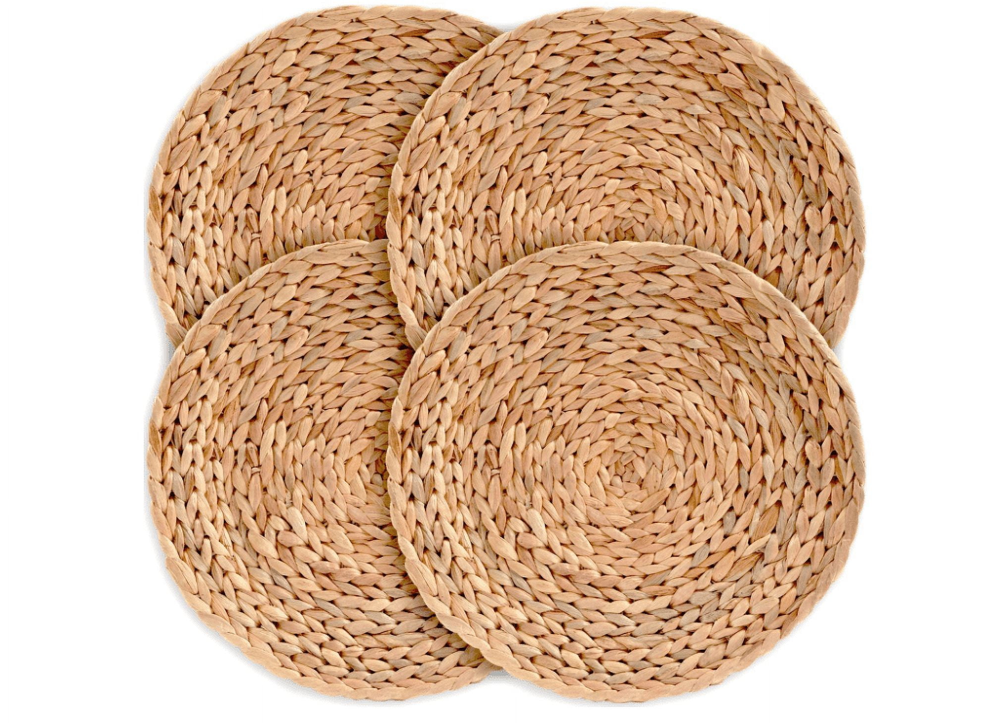 Woven Placemats Set of 4, Round Placemats for Dining Table, 100% Water Hyacinth, Natural Farmhouse Braided Placemat Wicker Rustic Place Mats, Home,Wedding,Perfect for Indoor Outdoor 10“
