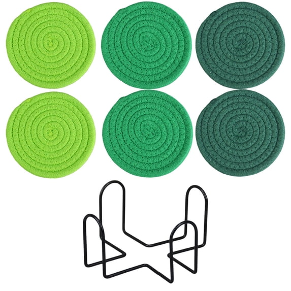 Woven Placemats Set of 6, Heat Resistant Table Mats, Non Slip Cotton Kitchen Placemats, Washable Round Braided Placemats for Dining Table with Storage Rack