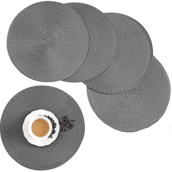 Woven Placemats Set of 4,Round Woven Mats,Table Round Placemat,Durable Woven Placemats,Gray Tabletop Accessories for Dining,Table,Kitchen
