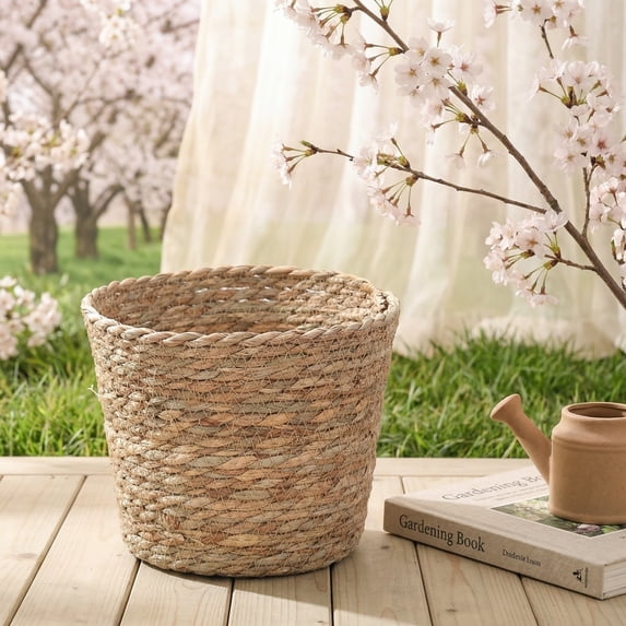 Woven Plant Pot Basket, Handwoven Rattan Planter With Drainage Hole, Decorative Wicker Flower Pot For Indoor Outdoor Garden Balcony Patio Home Office Decor