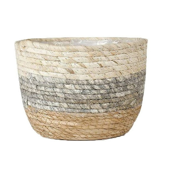 Woven Planter Plant Pots Indoor Basket,Multi-Purpose Straw Seagrass Flower Pot,Rustic Rattan Wicker Desktop Decor for Plants Grass and Storage,Handcrafted Weaving Design