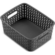 Woven Plastic Basket, Plastic Storage Basket, Small Plastic Storage Bins with Handle, Stackable Box Basket Pantry Decorative Containers for Organizing Desktop Closet Office, 1 Pcs, 10.08x7.68x4.01"