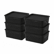Carestrong 6 Pack Storage Bins Plastic Storage Baskets With Lid Small Baskets for Organizing Stackable Storage Container Organizer Bins for Shelves Drawers Desktop Playroom Classroom Office, Black
