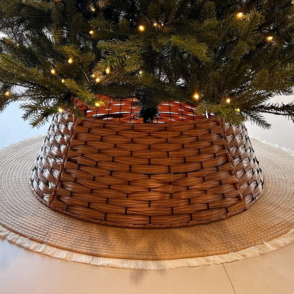 Woven Plastic Christmas Tree Collar, 26*20*9in, Textured Woven Xmas Tree Base Ring Skirt, Replacement for Artificial Trees, Cozy Indoor Festive Home Decoration