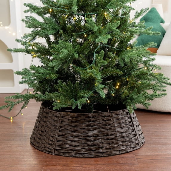 Woven Plastic Christmas Tree Collar, Textured Woven Xmas Tree Base Ring Skirt 60x40x17cm for Artificial Trees, Cozy Indoor Festive Holiday Decoration