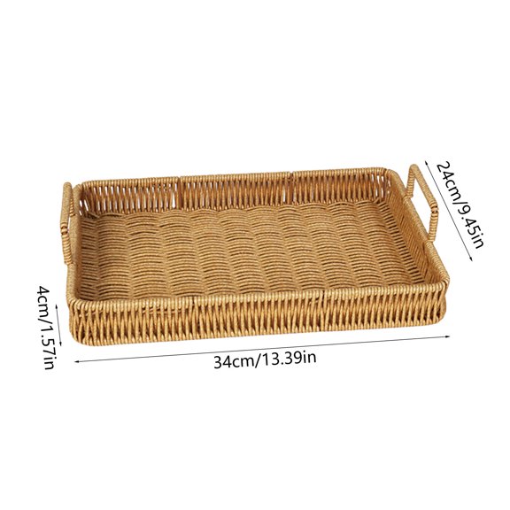 Woven Plastic Storage Basket, Hand-Woven Style Desktop Organizer with Handles, Multipurpose Kitchen and Bathroom Storage Box for Snacks, Fruits, and Produce