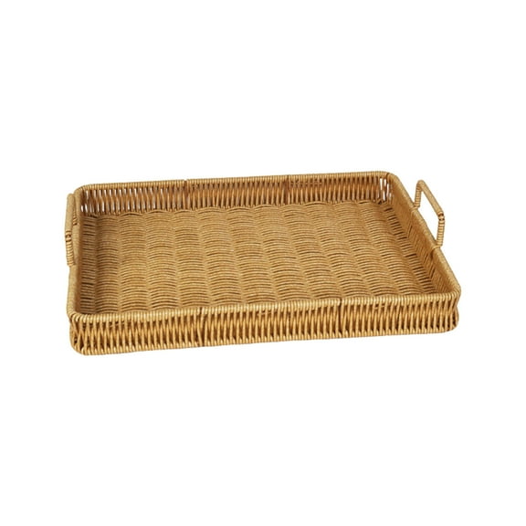 Woven Plastic Storage Basket, Imitation Weave Style with Handles, Desktop, Kitchen, or Bathroom Organizer for Fruits, Snacks, and Produce, 1-Pack
