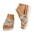 thumbnail image 1 of Woven Platform Wedge Slip on Sandals for Women 2025 Boho Summer Beach Straw Braided Dress Slides, 1 of 7