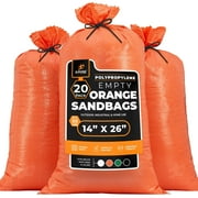 Woven Polypropylene Sand Bags for Flooding, 14 x 26 Sacks 50 lb Weight Limit, Military Grade Reusable Refillable Sand Bag for Hurricane Flood Protection, Empty Sandbags, Orange, Bundle of 20