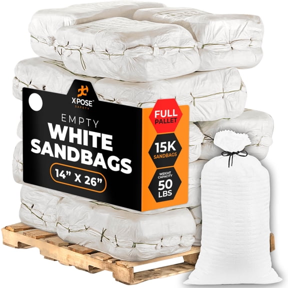 Woven Polypropylene Sand Bags for Flooding, Gravel -14" x 26" Sacks 50 lb Weight Limit, Military Grade Reusable Refillable Sand Bag for Hurricane Flood Protection, Empty Sandbags White Bundle of 15000