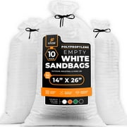Woven Polypropylene Sand Bags for Flooding, Gravel -14" x 26" Sacks 50 lb Weight Limit, Military Grade Reusable Refillable Sand Bag for Hurricane Flood Protection, Empty Sandbags White, Bundle of 10