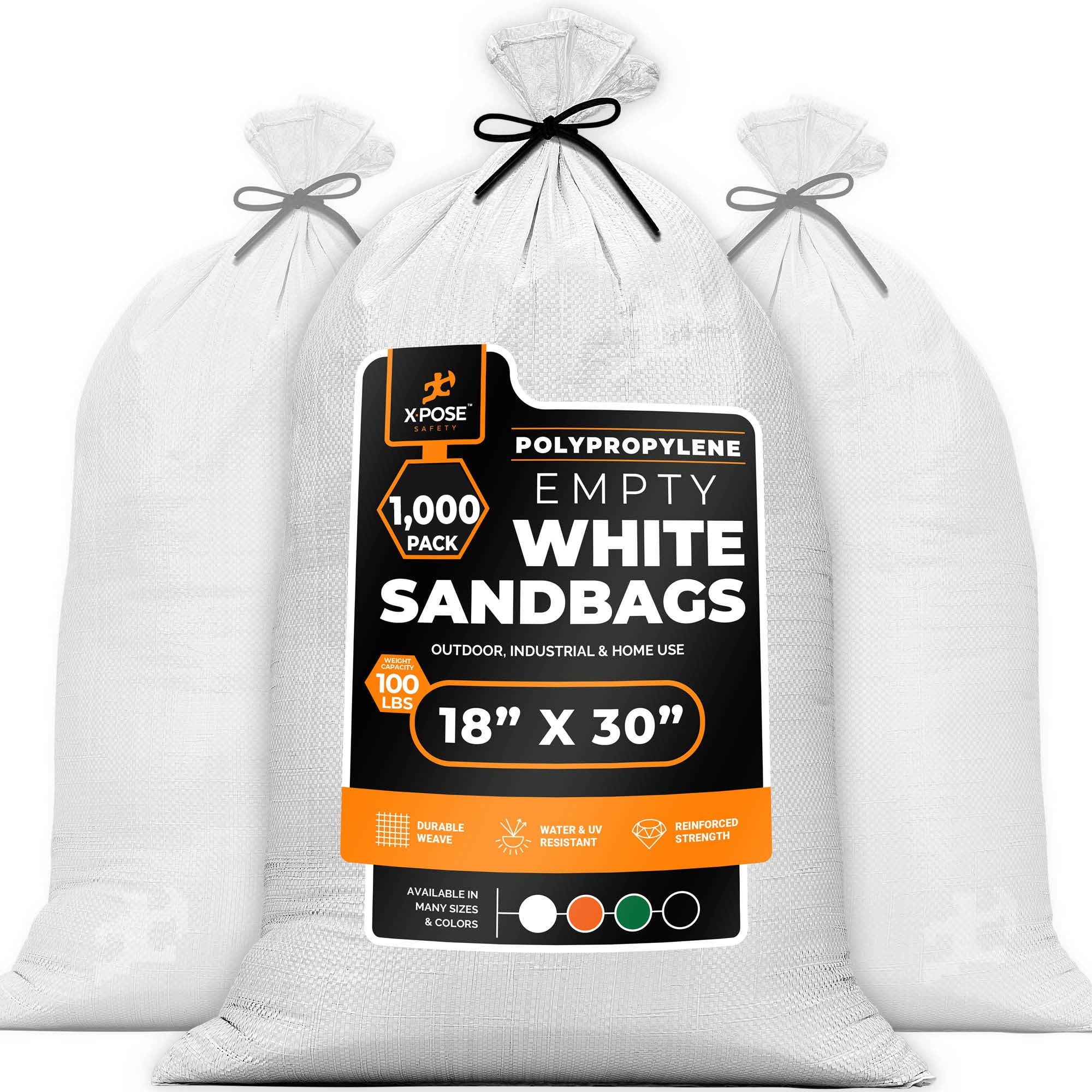 Woven Polypropylene Sand Bags for Flooding, Gravel 18" x 30" Sacks 100