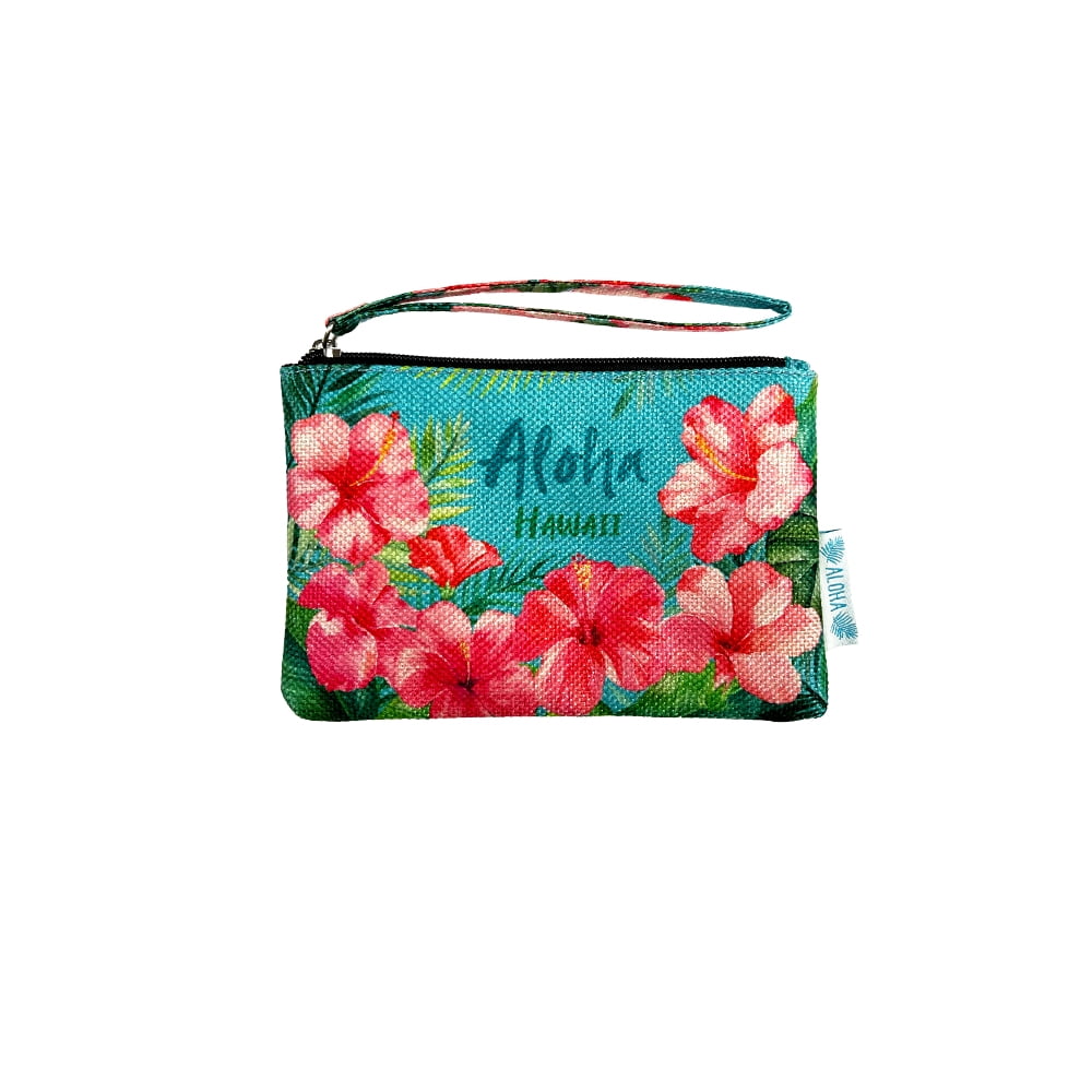 Island Crew Hawaii Medium Woven Pouch Hibiscus Bloom