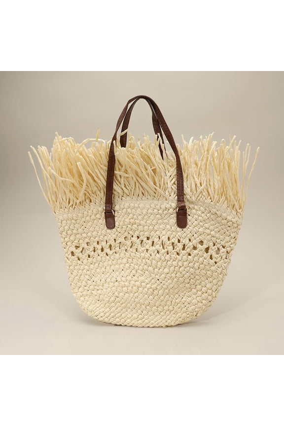 Woven Raffia Fringe Handbag / Tote Bag
