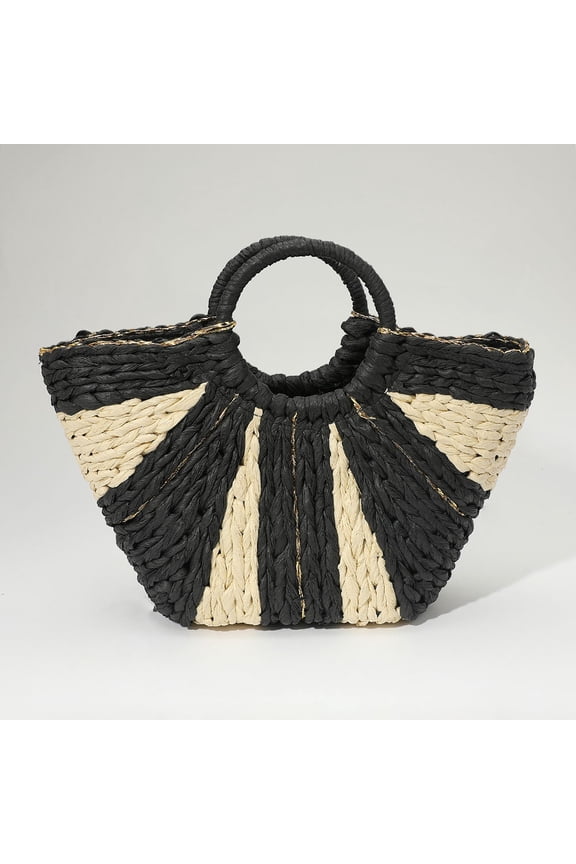 Woven Raffia Round Handle Tote Bag