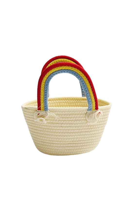 Woven Rainbow Stripe Cotton Beach Tote Bag, Lightweight Casual Handbag for Vacation, Picnic & Summer Outings (Portable & Durable)