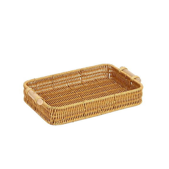 Woven Rattan Basket Round Rattan Serving Tray Handmade Bread Basket Rattan Bread Baskets Platters With Handles For Breakfast, Tea, Fruit, Coffee,Storage Home Decor 30*20*5.5cm