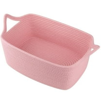 Woven Rattan Basket,Small Storage Baskets for Organizing, Empty Basket Bag Ribbon Rope Basket for Storage, 13.5x10x6" Closet Organizer Bins Basket With Handle for Daycare Pet Toy Organizer,Pink