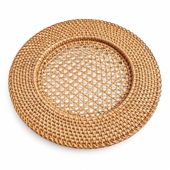 Woven Rattan Charger Plate, Rustic Serving Tray Stand, Lightweight Decorative Basket for Fruit, Bread, Table Centerpiece, Home Kitchen