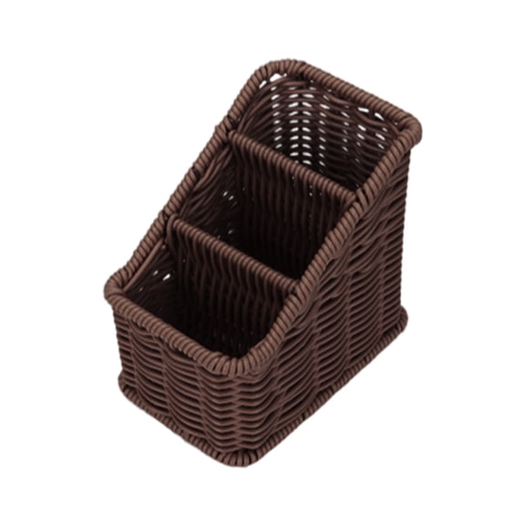 Woven Rattan Desk Organizer 3 Slot Organizer Countertop Basket Rattan Desk Storage Basket Small Item Storage Holder for Remotes Makeup Brushes And Pens, 1 Pack by Kitecy