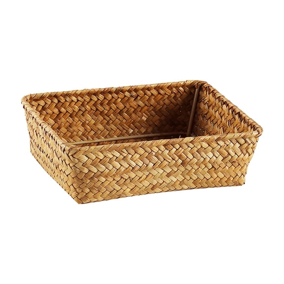 Woven Rattan Desktop Storage Basket, Open Top Decorative Clutter Organizer Bin for Office Desk, Living Room Vanity and Household Small Item Arrangement