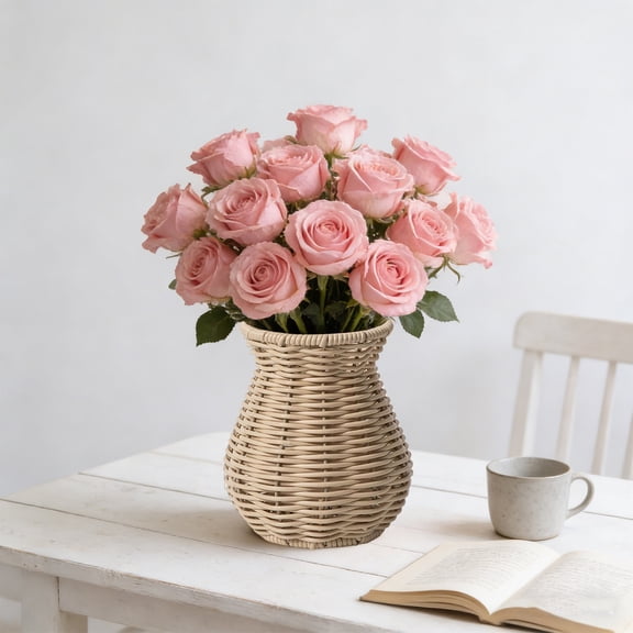 Woven Rattan Flower Vase, Rustic Imitation Wicker Decorative Vases, Boho Dried Flower Arranger for Home Tabletop Balcony Office Decoration