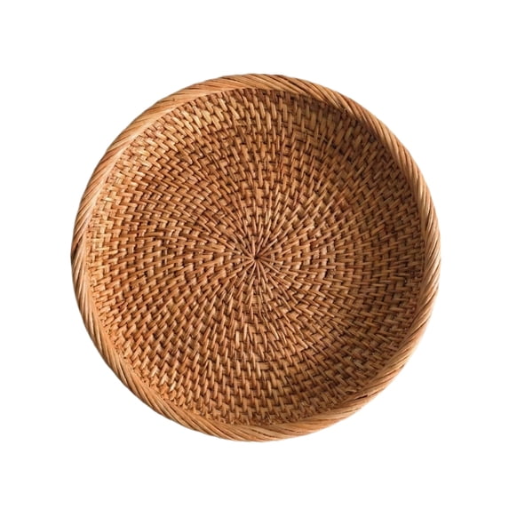 Woven Rattan Fruit Basket, Round Serving Tray for Dinner Parties, Coffee Table Decor, and Home Storage Dining Table Storage, Coffee Table Decor, Multicolor_#1709