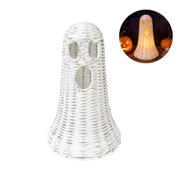 Woven Rattan Ghost Lantern, Farmhouse Ghost Decor Light, Minimalist Hollow Face Wicker Ghost Statue, Eye-Catching Chic Halloween Decorations as Fall Holiday Gift Ornament for Home Tabletop