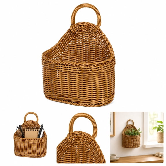 Woven Rattan Hanging Storage Basket, Wall Mount Organizer Basket with Built-In Handle, Small and Large Sizes for Mail, Keys, Bathroom, Bedroom, Office and Entryway