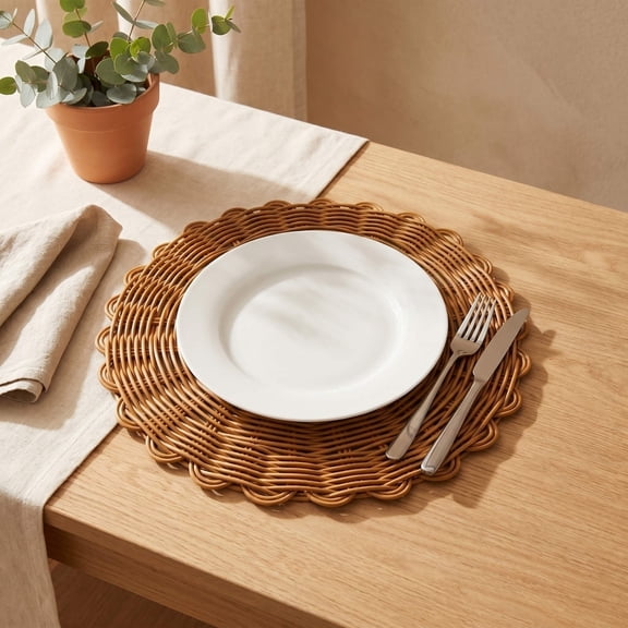 Woven Rattan Heat Resistant Placemats, Durable Western Style Anti-scald Table Mats, Elegant Table Decor for Teapot Placement Dining Table Home Daily Tabletop Arrangement