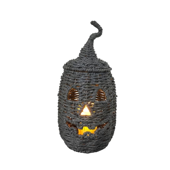 Woven Rattan Jack O Lantern Halloween Lights Pumpkin Lantern Halloween Basket Halloween Decorations 12.2 Inch Fall Decor, F