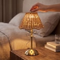 thumbnail image 1 of Woven Rattan LED Table Lamp, USB Rechargeable Decorative Night Light, Retro Bedside Lamp for Living Room & Fall Home Decor, 1 of 7